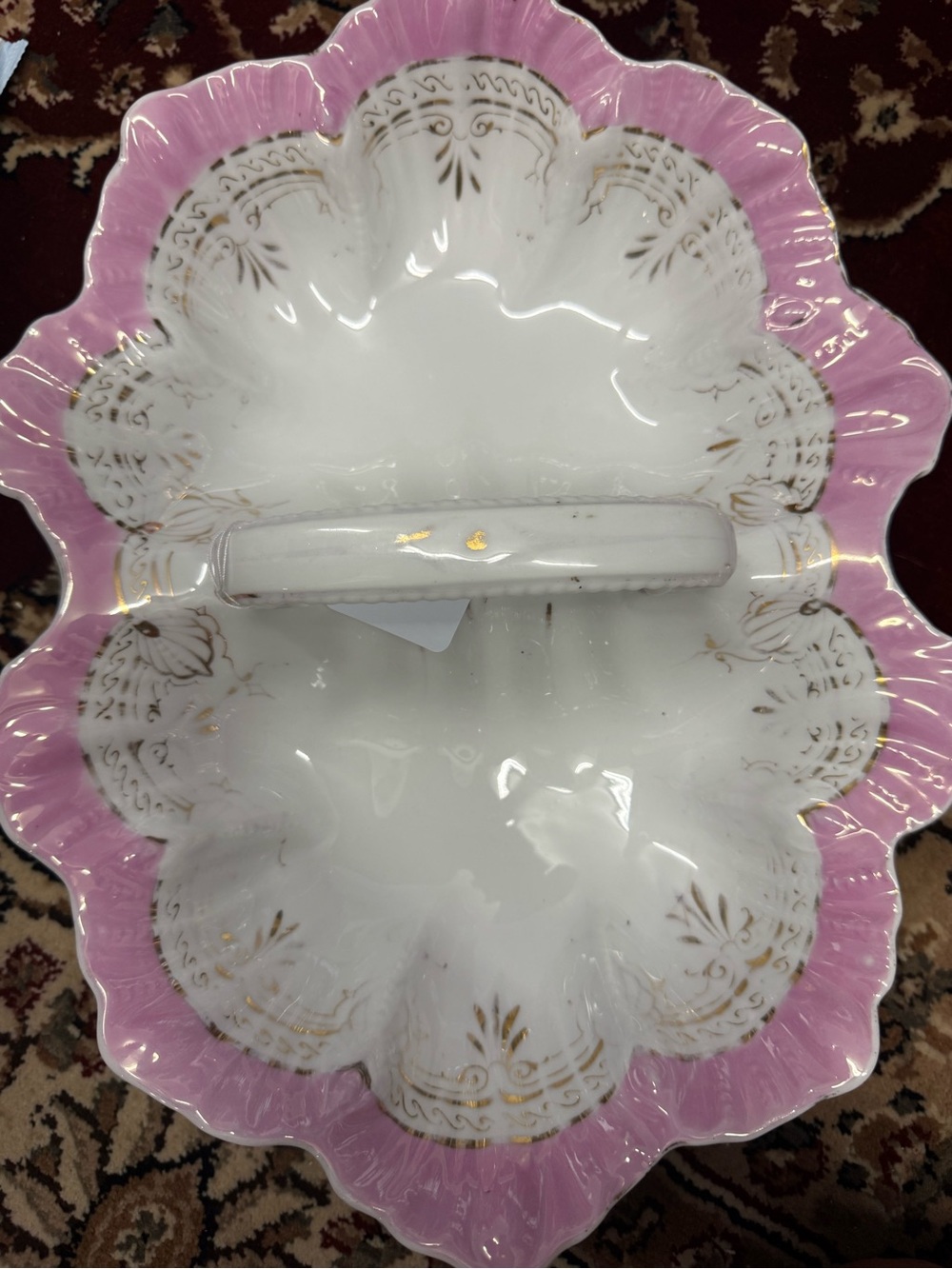 Antique KPM Germany Pink and White Handpainted divided serving dish